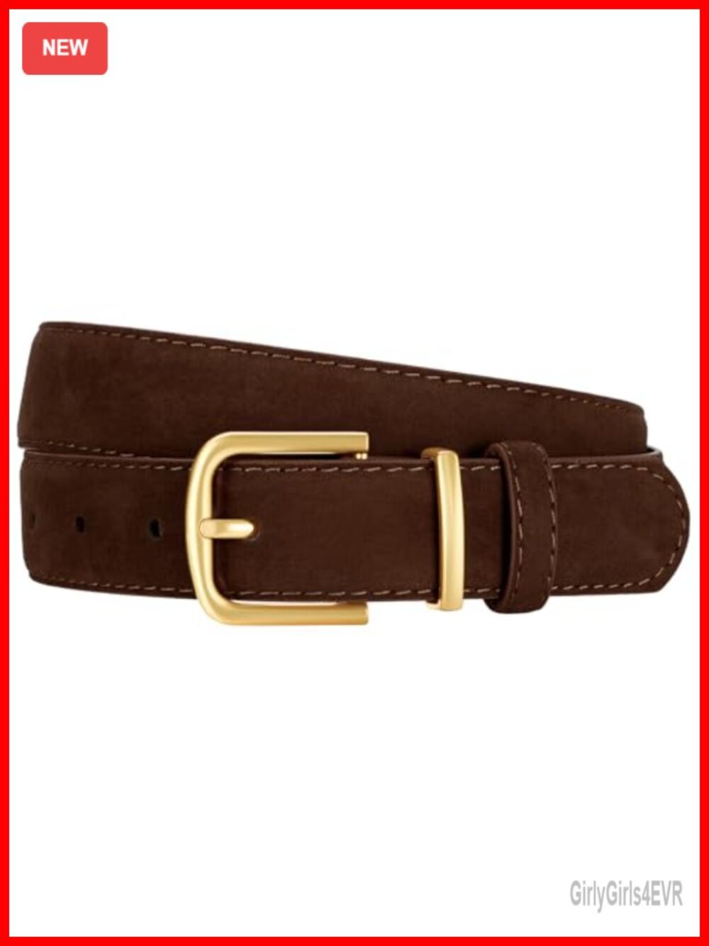 Faux Suede Leather Belt with Gold Buckle for Jeans Dress Waist Belt
